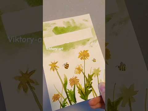 Простая открытка с цветами акварелью 🌷 #art #art #идеи #открытки #подарок #8марта #цветы