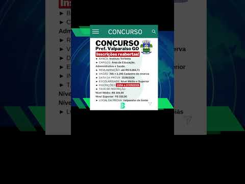Inscrições reabertas Pref. Valparaíso GO