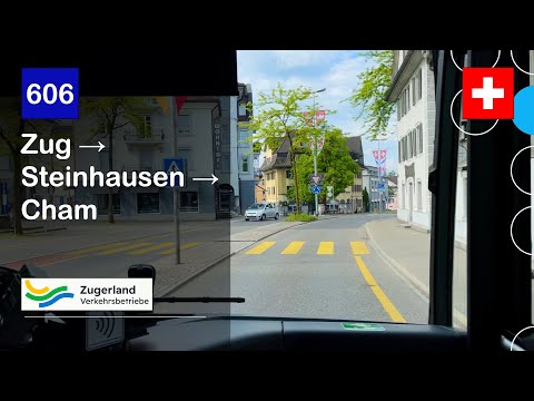 [4K] 🇨🇭 Cab Ride: ZVB ZUGERLAND BUS | 606: Zug → Steinhausen → Cham | MB eCitaro G Elektrobus
