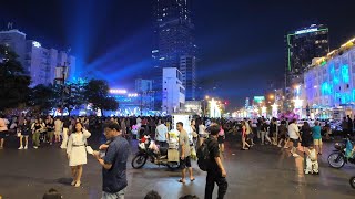 Downtown Ho Chi Minh City (Saigon) Vietnam on Saturday Night | Nguyễn Huệ Street to One Saigon