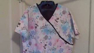 SB Scrubs Scrub Top Short Sleeve 2 Pocket V-Neck Pullover size L Flower Pattern