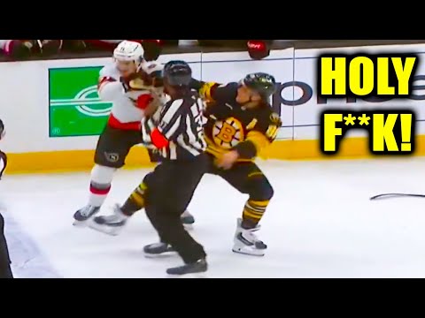 David Pastrnak Ridly Greig Fight Scrum | Boston Bruins vs Ottawa Senators 2025 Highlights