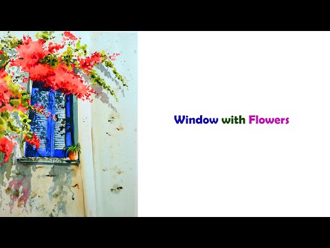Window with Flowers - Painting Greece