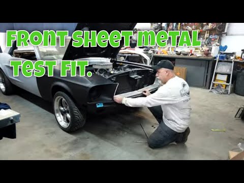 Test fitting front end sheet metal on the 68 Mustang. Jade part 47