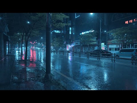 [4K Rain Walk] The city night deepens, and rainwater flows down my chest. Rain Sound ASMR Relaxation