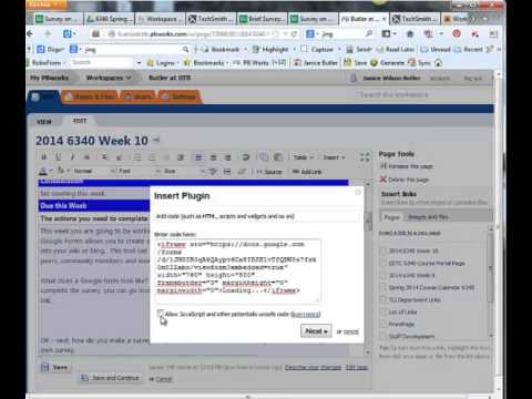 Embedding Google form in PBWorks