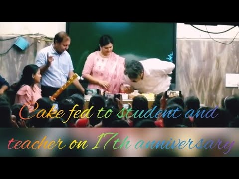 #celebration Cake fed to student and teacher on 17th anniversary.#parimal_sir #babitamam