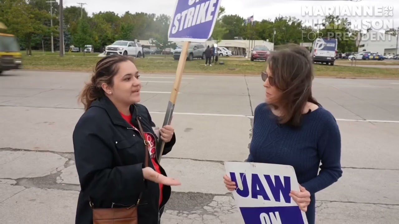 Marianne Williamson Visits UAW Strike Site in Michigan