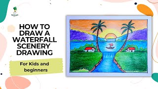 How to Draw a Waterfall Scenery for Kids and Beginners | Simple Step-by-Step Tutorial