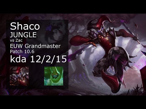 Shaco Jungle vs Zac - EUW Grandmaster 12/2/15 Patch 10.6 Gameplay