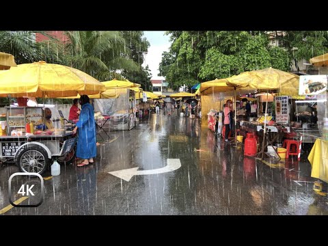 A Rain Walk to Night Market, Kuala Lumpur | Rain & City Ambience | Walking in the Rain