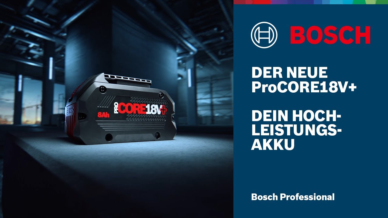 Video: Bosch ProCORE18V+: Mehr Laufzeit mit Tabless-Zelltechnologie