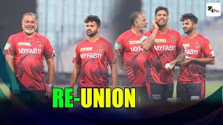 What was Umesh Yadav and Shardul Thakur do after re-uniting with Bharat Arun at KKR practice? |