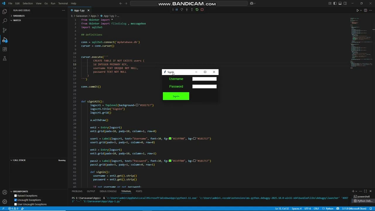 Simple Login and Sign IN system in python (Tkinter)
