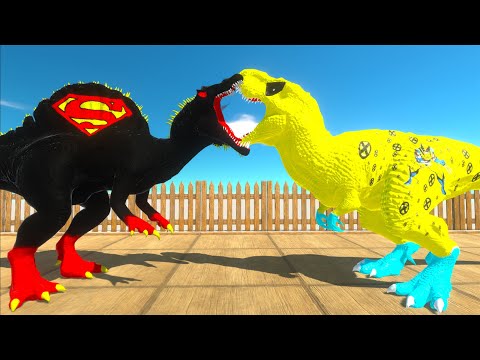DARK SUPERMAN SPINOSAURUS vs WOLVERINE T-REX DEATH RUN -   Animal Revolt Battle Simulator