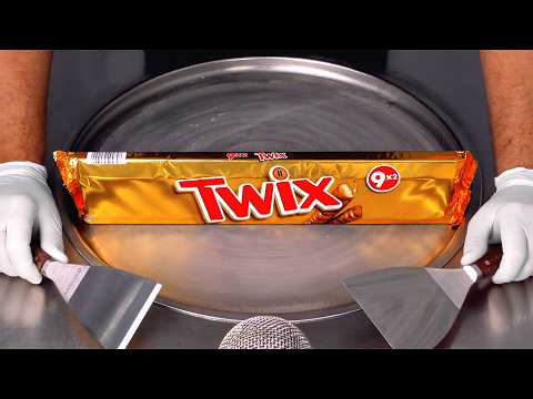 XXL TWIX Ice Cream Rolls - how to make Twix Bar to Ice Cream with Cookie, Caramel & Chocolate | ASMR