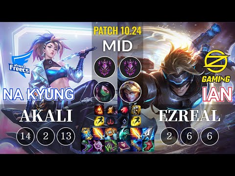 AF Na Kyung Akali vs OZ Ian Ezreal Mid - KR Patch 10.24