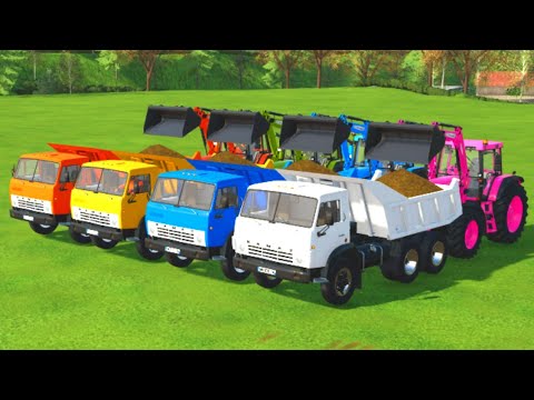 JOHN DEERE TRACTORS COLORS! LOAD GRASS WITH KAMAZ TRUCKS - Farming Simulator 22