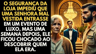 O segurança da loja impediu que uma senhora mal vestida entrasse em um evento de luxo, mas uma...