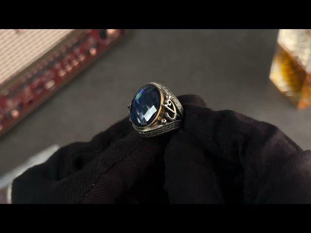 خاتم رجالي فضة استرليني مزين بحجر زركون أزرق