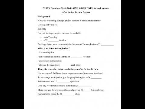 IELTS real exam listening test with answers | Part 4 After Action Review Process