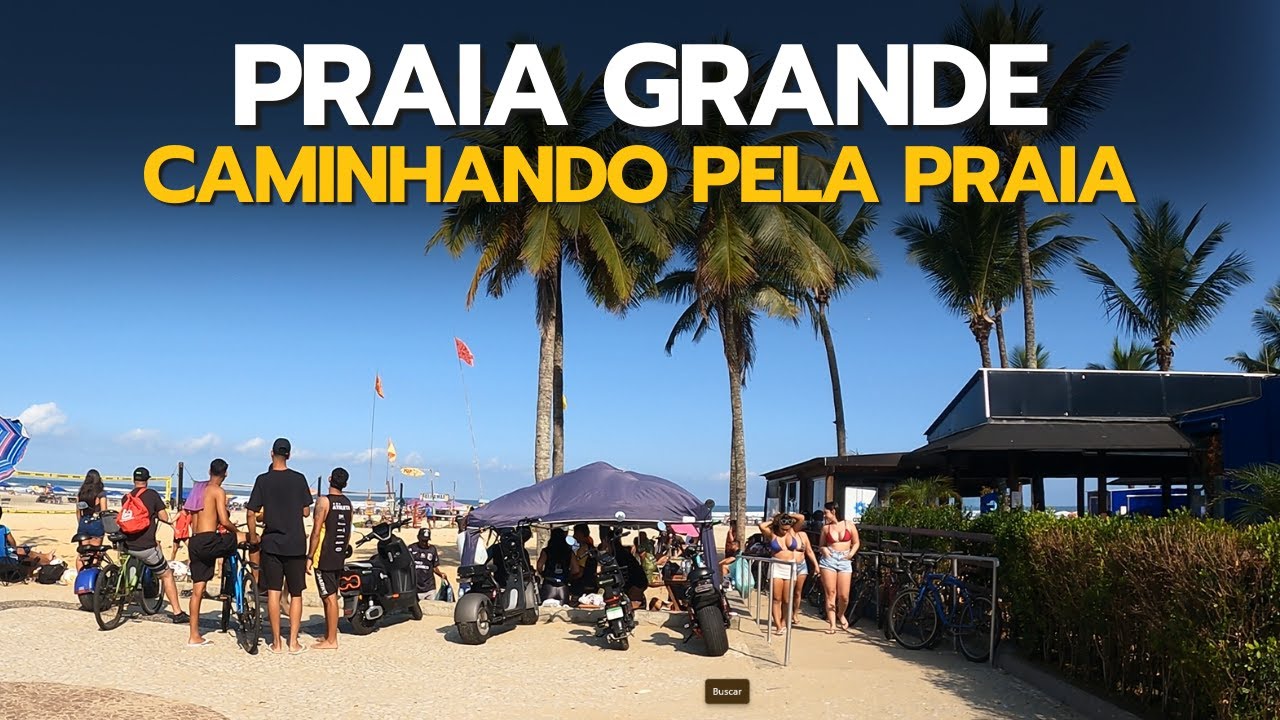 WALK along the BEACH and PROMENADE in PRAIA GRANDE - Sunny day in the city (Walking tour 4K) 🇧🇷
