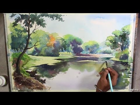 watercolor painting speed art landscape by paint academy