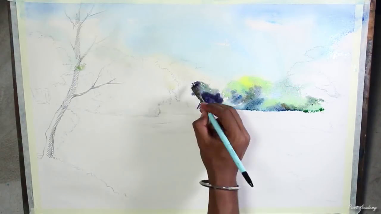 watercolor painting speed art landscape by paint academy