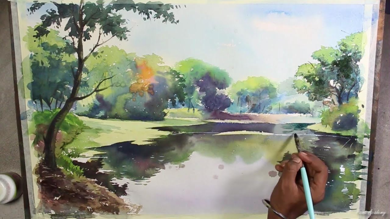 watercolor painting speed art landscape by paint academy