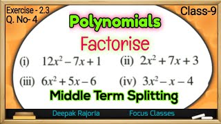 Splitting the Middle Term, Polynomials Class - 9th Maths, Ex 2.4 Q4, | How to Split the middle term
