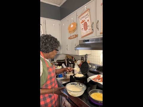 Easy Pecan waffles, Bacon and Eggs Recipe #cookingwithdee