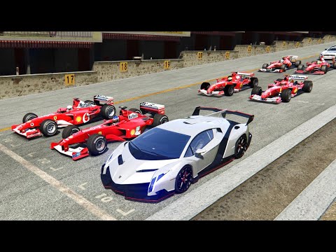 Lamborghini Veneno vs 2000s Ferrari F1 Cars - Highlands