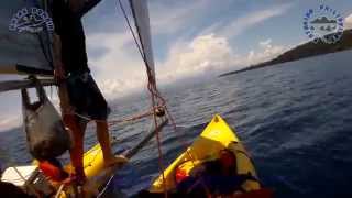 preview picture of video 'Axel is Learning to Sail a Kayak Catamaran, 13 July 2014'