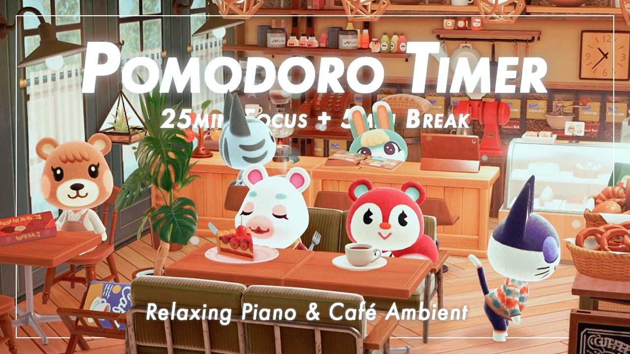 【あつ森BGMポモドーロ】Cozy Lofi Café｜コーヒーロースタリー＆ベーカリー｜25/5 × 4セットタイマー付き｜ピアノと環境音｜作業・勉強・集中用