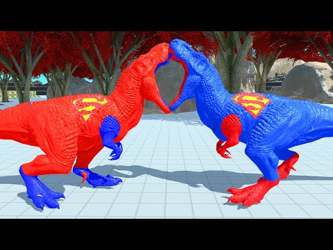 DINOSAUR SUPERMAN T-REX vs RED SUPERMAN T-REX vs GOKUGORO DEATH RUN - Animal Revolt Battle Simulator