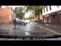 Cyclist Goes through Red Light....  then Car Pulls out on him.. Karma !!