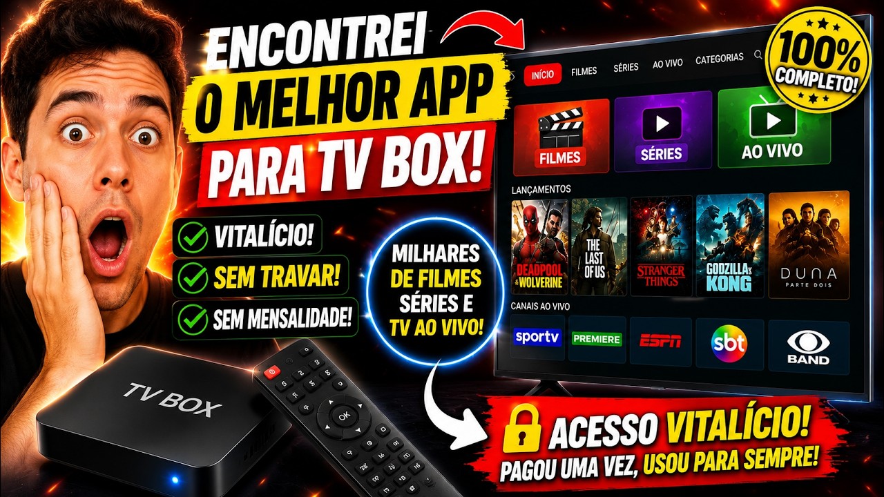 😱 ENCONTREI O MELHOR APP PARA TV BOX! VITALÍCIO, SEM TRAVAR E COM MILHARES DE FILMES, SÉRIES E TV