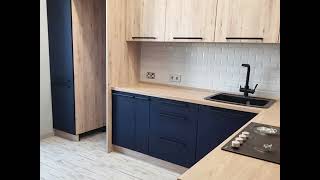 Угловая синяя с деревом кухня в стиле лофт Проект 144 фото 7