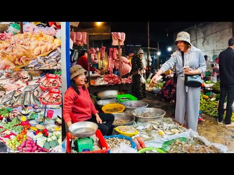 Cambodian Market Street Food Tour - Walking inside Phsa Boeng Tompun Showing Raw Food