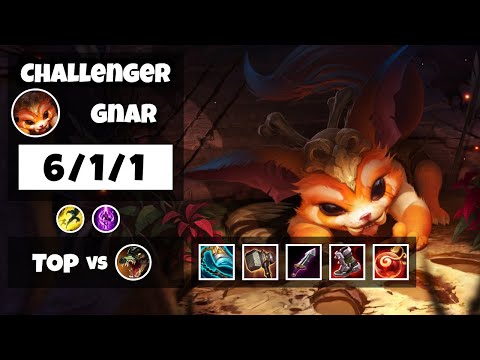 Gnar vs Renekton Top 11.11 Challenger S11 Gameplay (6/1/1) - KOREAN