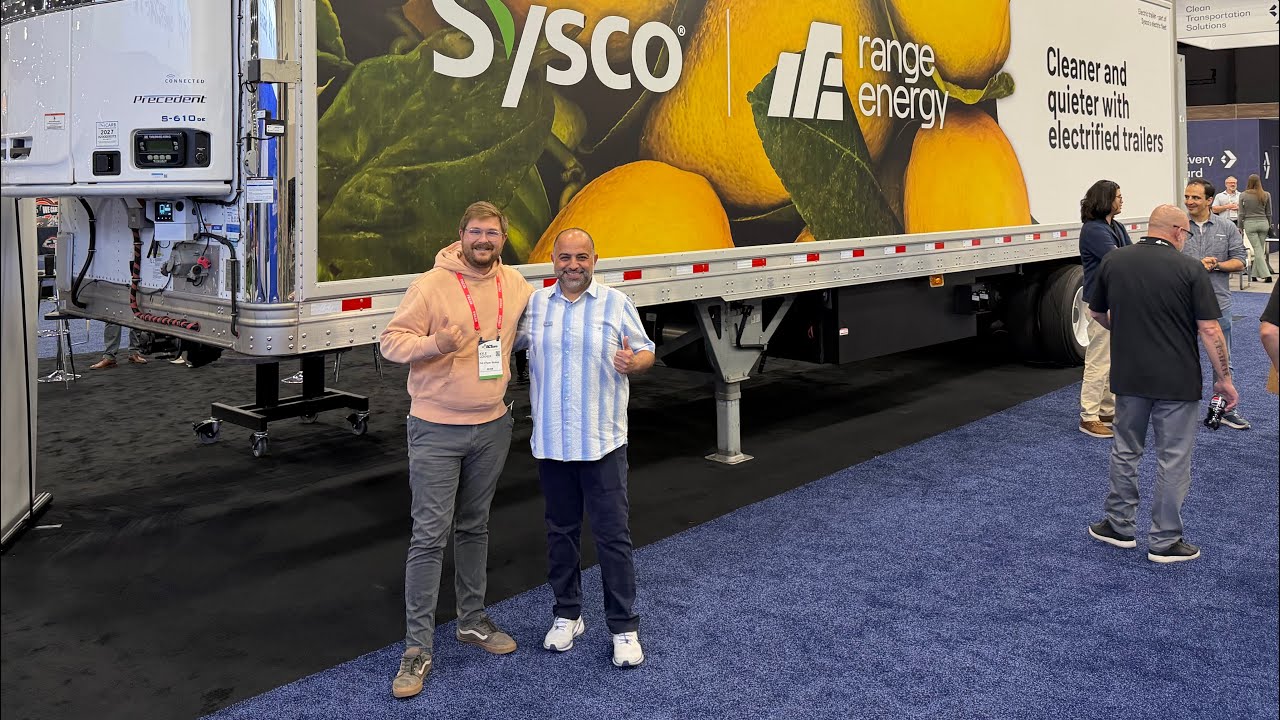 Range Energy electrified semi trailer with the ZF e-axle and battery pack visible, shown at ACT Expo 2026
