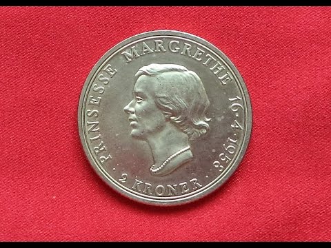 Denmark SILVER 2 KRONER 1958 Princess Margrethe's 18th Birthday