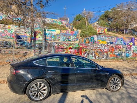 Tesla Model 3 Maiden Voyage - H.O.P.E. Graffiti Wall - Austin TX
