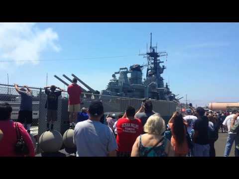 Battleship Iowa firing 5 inch guns for 7/4/2015