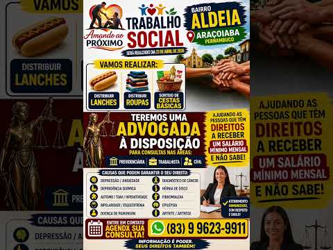 TRABALHO SOCIAL EM ARAÇOIABA - PE : 23 de Abril de 2026Agende sua consulta: 83 99623-9911