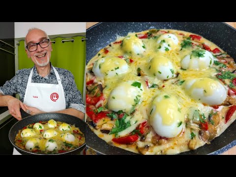 An easy and delicious recipe with hard boiled eggs! Eggs, mushrooms and peppers.