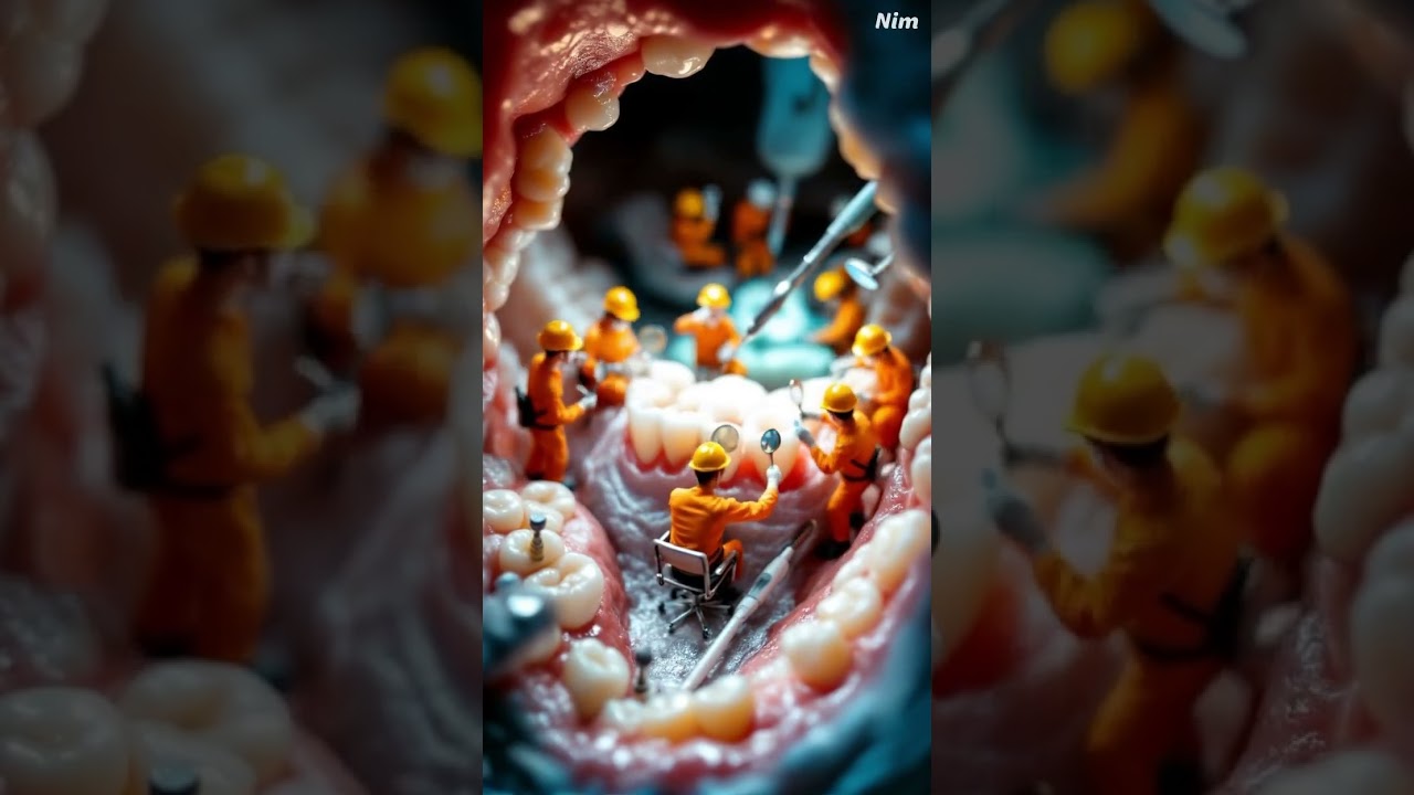 Imagine getting your teeth done by miniature construction workers😧 #aiart #demtist #construction