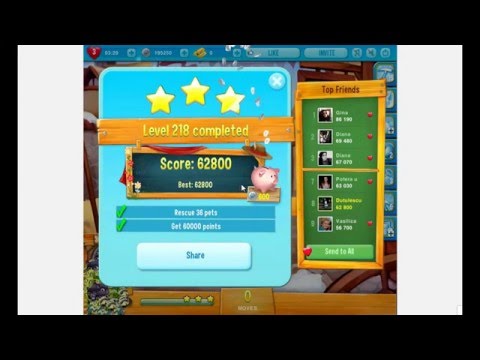 Pet Rescue Saga Level 218 Mystic Path  3 stars no boosters