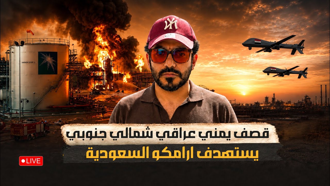 قصف يمني عراقي شمالي  جنوبي  يستهدف  ارامكو  السعودية