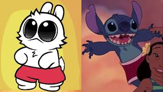 Bip and Stitch both wear red shorts